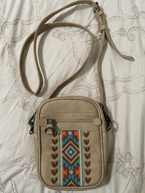 American Bling Beige Crossbody Bag with Colorful Beaded Accent
